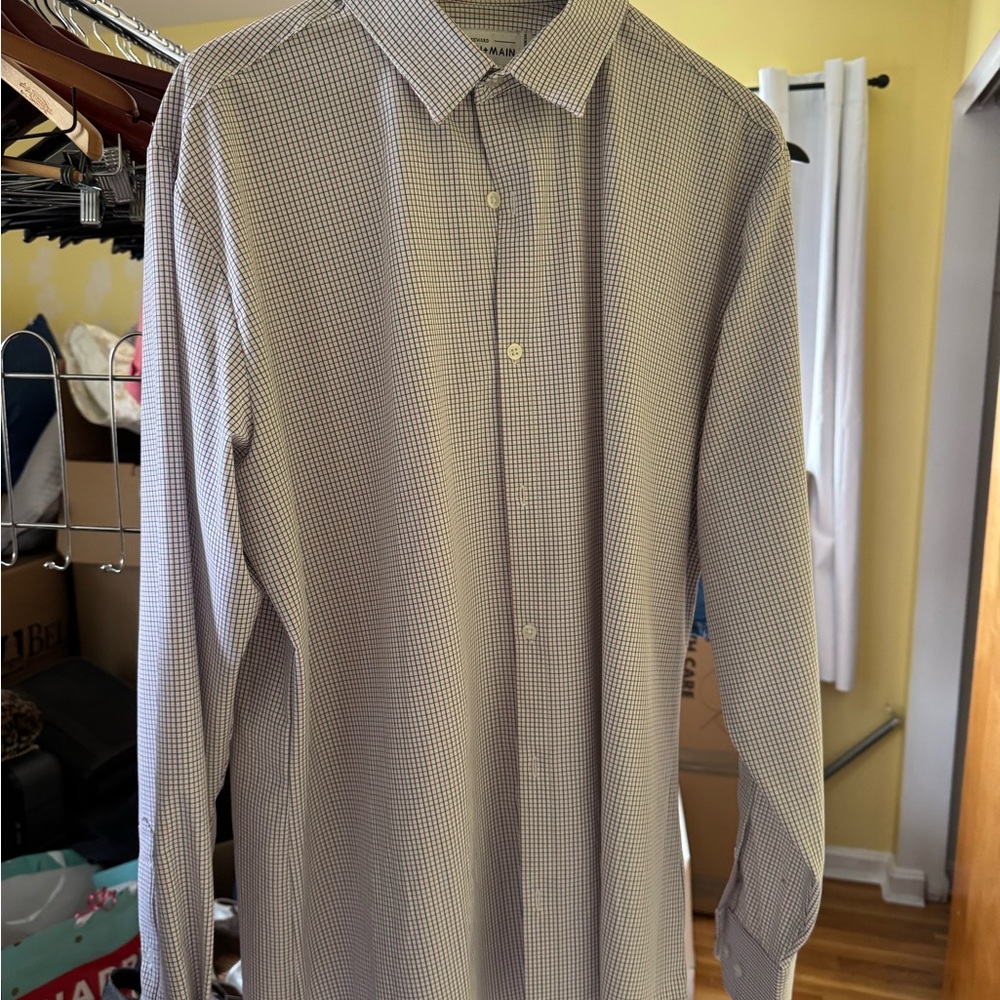 Mizzen+Main Long-Sleeve Micro-Check Dress Shirt in White and Blue